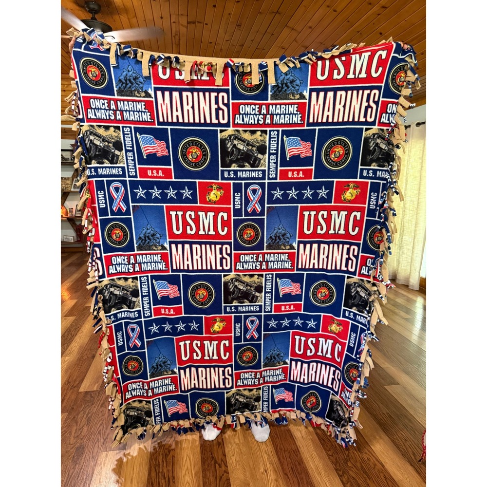 USMC United States Marine Corps Fleece Tie Blanket Throw Semper Fi Patriotic